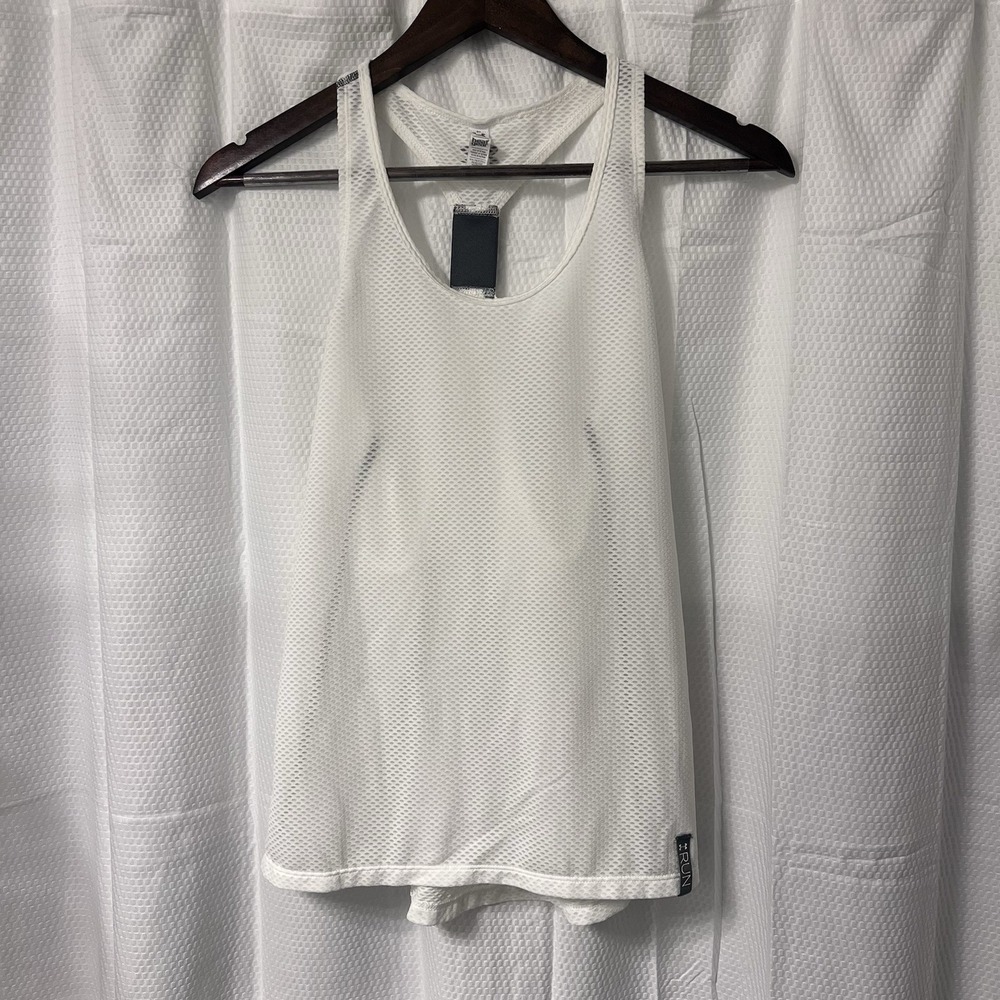 Under Armour Run Women's White Semi Fitted Heatgear Racerback Tank Size Small EC